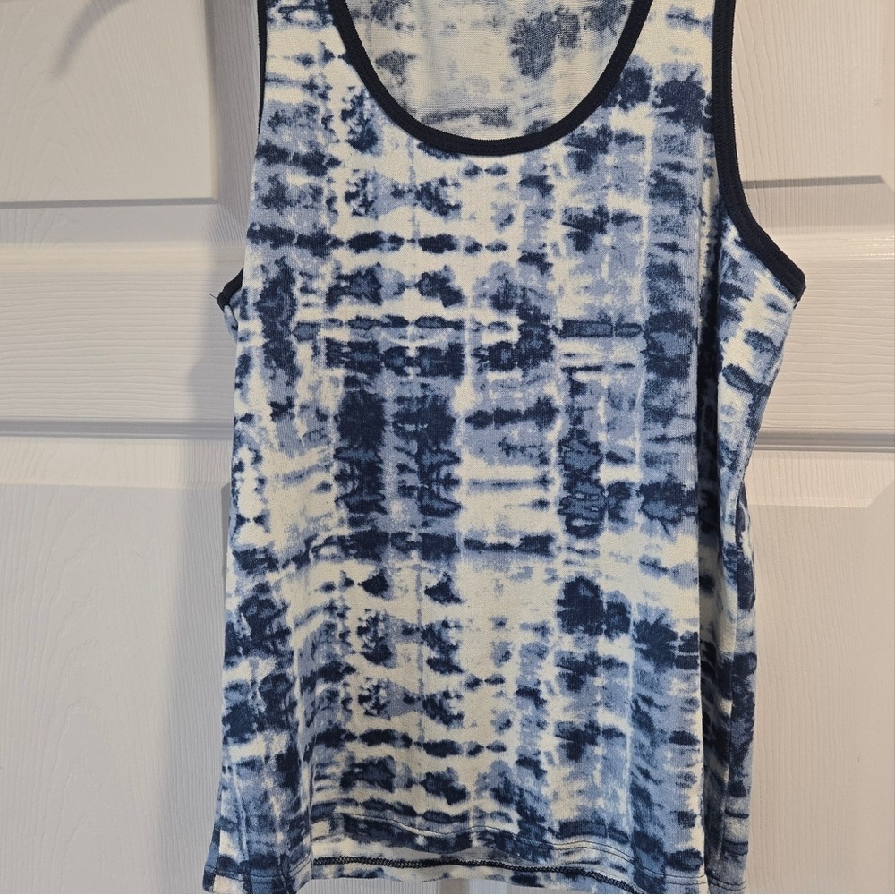 Lucky Brand Womens Blue White Tie Dye Sleeveless Tank Top Small